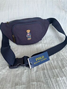 Ralph Lauren Navy Canvas Bear Waist Bag